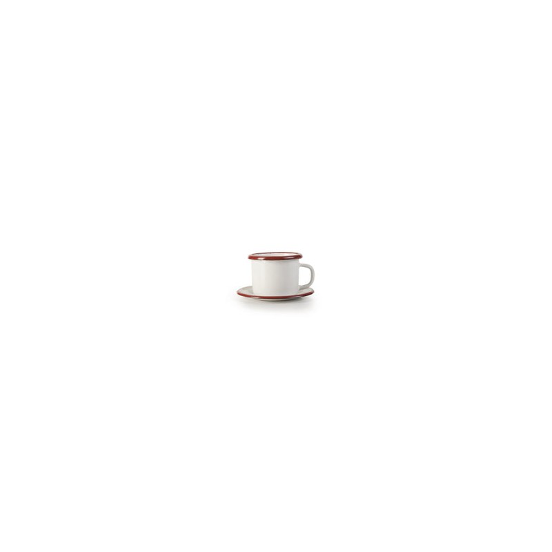 Taza Con Plato De Peltre Blanco Con Rojo  70 Ml Marca Ibili